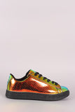 Qupid Perforated Holographic Low Top Lace Up Sneaker