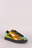 Qupid Perforated Holographic Low Top Lace Up Sneaker