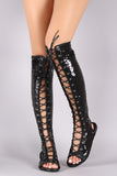 Sequined Lace Up Over-The-Knee Flat Boot