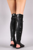 Sequined Lace Up Over-The-Knee Flat Boot