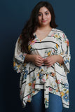 Floral And Stripe Front-Tie Poncho