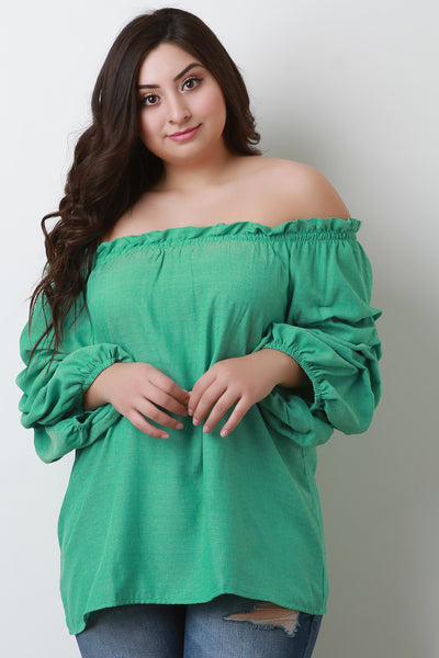 Off-The-Shoulder Statement Ruched Sleeves Blouse Top