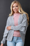 Open Front Statement Sleeves Sweater Knit Cardigan