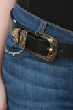 Double Floral Embossed Buckle Belt