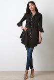Pearl Ruffled Button Up Flared Top