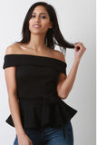 Bow Accent Off The Shoulder Peplum Top