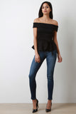 Bow Accent Off The Shoulder Peplum Top