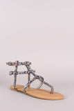 Qupid Leather Strappy Rhinestone Caged Thong Flat Sandal
