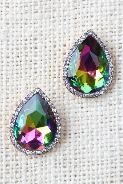 Rhinestone Framed Pear Jewel Stud Earrings