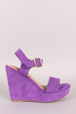 Bamboo Suede Buckled Ankle Strap Platform Wedge