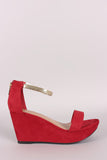 Bamboo Suede Ankle Strap Platform Wedge