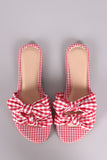 Liliana Gingham Bow Accent Double Band Slide Flat Sandal