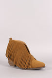 Fringe Suede Pointy Toe Chunky Heeled Booties