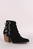 Suede Buckled Strap Chunky Heeled Ankle Boots