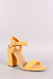 Bamboo Suede Open Toe Ankle Strap Chunky Heel