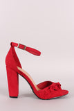 Bamboo Suede Ruffled Ankle Strap Chunky Heel