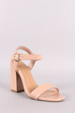 Bamboo Patent Open Toe Ankle Strap Chunky Heel