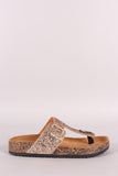 Glitter-Encrusted Buckled Thong Footbed Slide Sandal