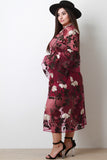 Floral Embroidery Mesh Trumpet Sleeve Two Piece Dress