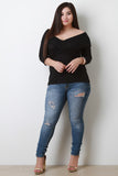 Ribbed Crisscross Wrapped Front V-Neck Top