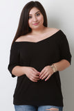 Ribbed Off Shoulder Elbow Sleeves Top