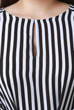 Stripe Keyhole Tie-Front Quarter Sleeves Midi Dress