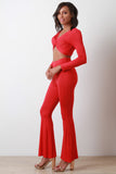 Jersey Twist Front Crop Top With Bell Bottom Pants Set