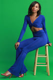 Jersey Twist Front Crop Top With Bell Bottom Pants Set