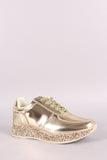 Liliana Patent Glitter Trim Low Top Lace Up Sneaker
