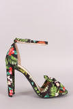 Qupid Printed Knotted Bow Ankle Strap Chunky Heel
