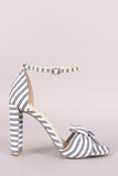 Qupid Printed Knotted Bow Ankle Strap Chunky Heel