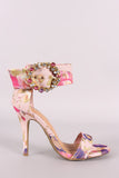 Anne Michelle Jewels Embellished Buckle Ankle Strap Heel