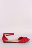 Bamboo Ruffle Trim Pointy Toe Ankle Strap Flat
