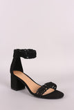 Bamboo Floral Crochet Suede Ankle Strap Blocked Heel