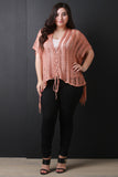 Shredded Sweater Knit Lace-Up Poncho