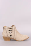 Qupid Perforation And Lattice Suede Booties