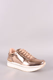 Qupid Mirror Metallic Low Top Lace Up Sneaker