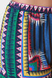 Mixed Print Tassel Drawstring Decor Shorts