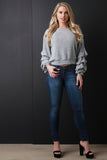 Soft Marled Knit Long Ruched Sleeves Top