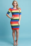 Rainbow Striped Knitted Sweater Dress