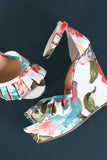 Bamboo Ruffle Floral Print Ankle Strap Platform Wedge