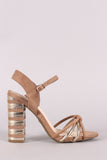 Bamboo Suede Knotted Straps Striped Chunky Heel