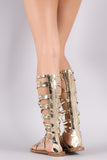 Patent Strappy Knee High Gladiator Thong Flat Sandal