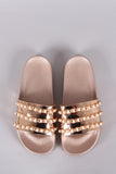 Mirror Metallic Pearl Chain Link Slide Sandals