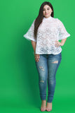 Semi-Sheer Lace Flared Bell Sleeves Top