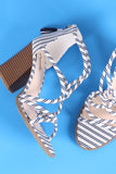 Qupid Striped Strappy Chunky Heel