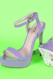 Qupid Patent Floral Outsole Ankle Strap Platform Heel