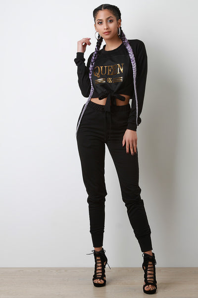 Queen Knotted Crop Top With High Waisted Pants Set