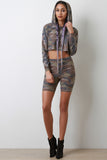 French Terry Camouflage Cropped Hoodie with Shorts Set