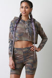 French Terry Camouflage Cropped Hoodie with Shorts Set